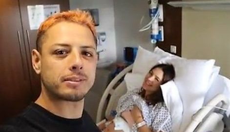 Javier Chicharito Hernández y Sarah Kohan, a segundos del parto de su primer hijo.