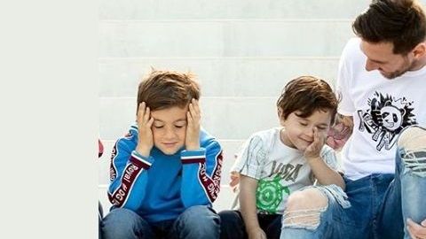 Lionel Messi y sus hijos Thiago, Mateo y Ciro