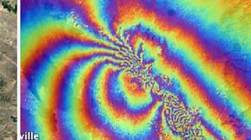 El mapa muestra el cambio de la superficie causado por los recientes terremotos.