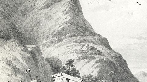rabado del siglo XVI donde se muestra a los españoles llevando botes de Tlaxcala a Tenochtitlan (hoy Ciudad de México).