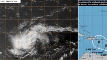Imágenes del ciclón y la previsión del Centro Nacional de Huracanes.