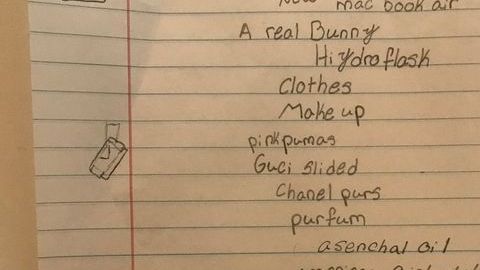Lista de deseos de una niña de 5 años.