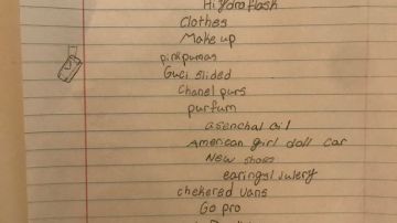 Lista de deseos de una niña de 5 años.