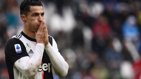 Juventus' Portuguese forward Cristiano Ronaldo reacts during the Italian Serie A football match Juventus vs Sassuolo on December 1, 2019, at the Juventus Allianz stadium in Turin. (Photo by MARCO BERTORELLO / AFP) (Photo by MARCO BERTORELLO/AFP via Getty Images)