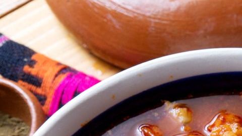 Mexican red pozole soup