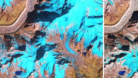 El deshielo del glaciar Kokthang, en Sikkim Himalaya, India, duplica el tamaño del lago.