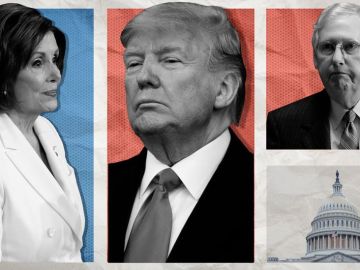 Nancy Pelosi, Donald Trump y Mitch McConnell representan a los dos bandos de la batalla política.
