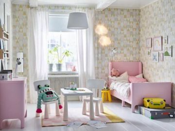 Habitación para niña con cama ajustable de color rosa Busenge.