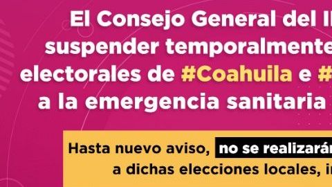 El INE anunció la suspensión de las elecciones que se realizarína el primer domingo de junio.