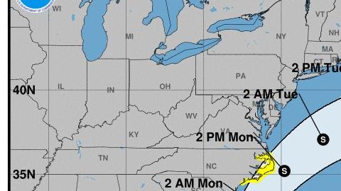 El cono contiene el posible paso del centro de la tormenta Arthur.