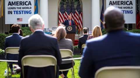 Trump en la rueda de prensa en el Jardín de las Rosas.