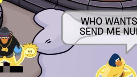 En esta captura un jugador-pingüino solicita imágenes de desnudos a otro.