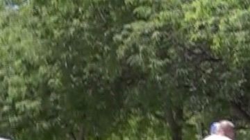 Una mujer deposita una bolsa con comida en un auto en Miami.