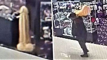 Imágenes de CCTV de la tienda donde se robó el pene gigante.