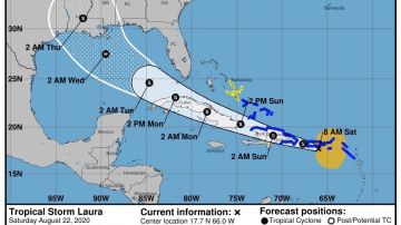 Pronostico de la trayectoria de la tormenta tropical Laura.