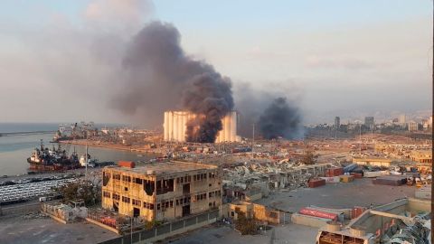 Lugar de la explosión en la ciudad de Beirut, Líbano.