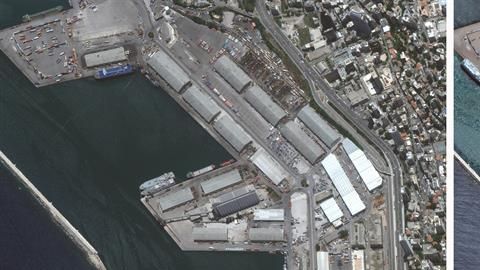 Imágenes satélitales del puerto de Beirut.
