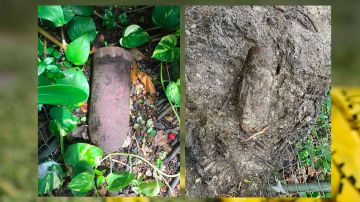 Fotografías del proyectil encontrado en el jardín de una casa de Miami Shores.