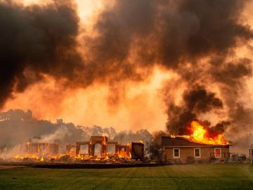 Un edificio arde en un viñedo en Sonoma, California.