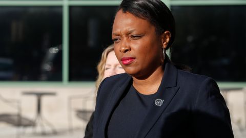 Chicago Public Schools CEO Dr. Janice Jackson leaves the McCormick YMCA of Metro after checking on students affected by the CPS work stoppage on the first day of strike by the Chicago Teachers Union on October 17 2019 in Chicago, Illinois. (Photo by KAMIL KRZACZYNSKI / AFP) (Photo by KAMIL KRZACZYNSKI/AFP via Getty Images)