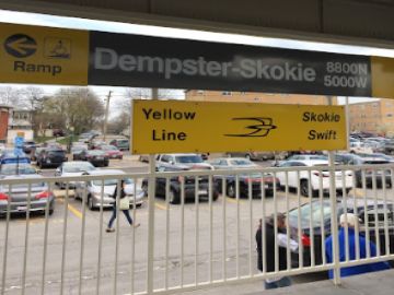 Una persona fue atropellada mortalmente por un tren de la línea amarilla de la CTA en Dempster, Skokie. Foto Google Maps.