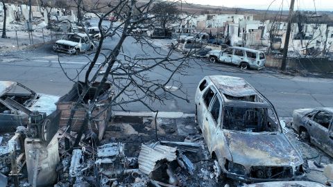 Una vista de la ciudad de Lahaina, isla de Maui, Hawaii, arrasada por incendios.