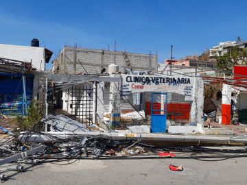 La clínica veterinaria de Mónica Sánchez en Acapulco, devastada por el huracán Otis y por saqueos. (Cortesía Leo Velázquez)