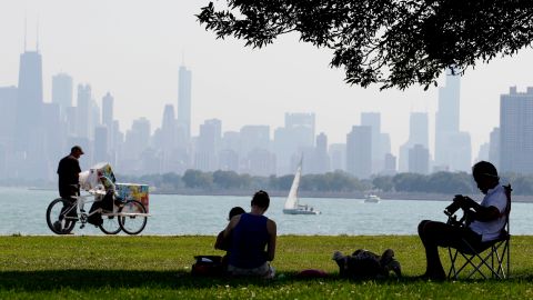 El centro de Chicago visto desde la playa Montrose.