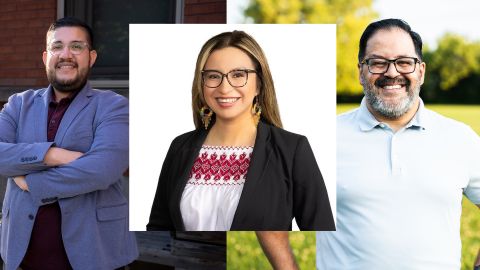 Carlos Rivas, Yesenia López y Ángel Gutiérrez, candidatos a la Junta de Educación de Chicago. (Campañas de los candidatos)