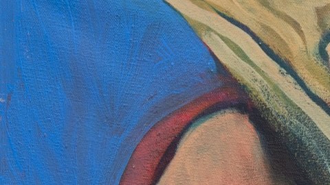 Detalle de la obra ‘Untitled’ (‘Sin título’) de Ray Patán, acrílico sobre lienzo de 1974, parte de la exhibición ‘Hay cultura en nuestra comunidad: Ray Patlán in Chicago 1968–1975’ en el Museo Nacional de Arte Mexicano de Pilsen. (Cortesía Familia Patlán / Museo Nacional de Arte Mexicano)